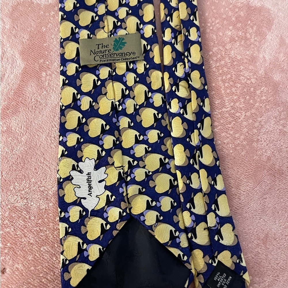 Navy and Yellow Patterned Men's Tie - Picture 4 of 7